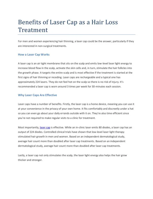 Benefits of Laser Cap As a Hair Loss Treatment