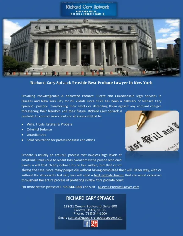 Richard Cary Spivack Provide Best Probate Lawyer In New York