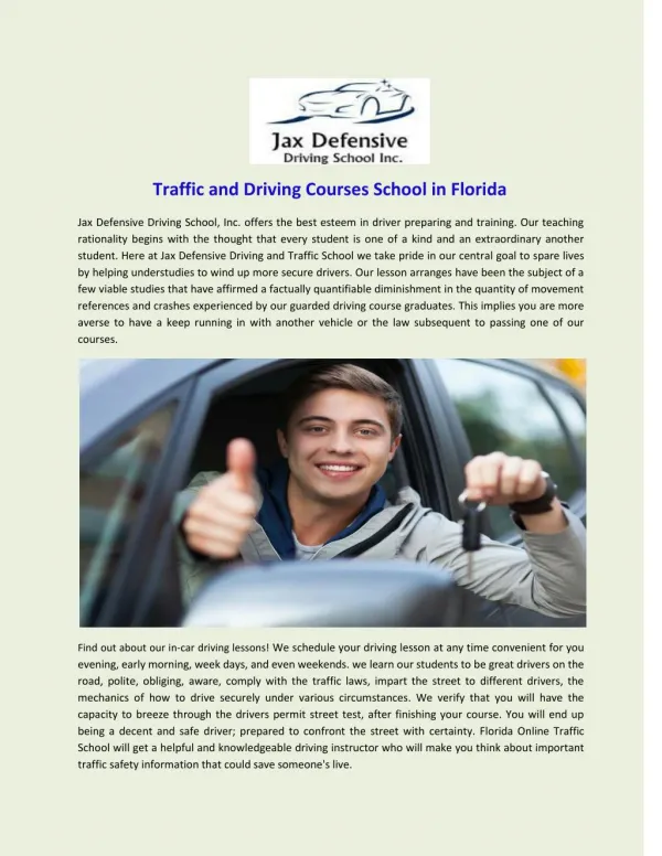 Traffic and Driving Courses School in Florida