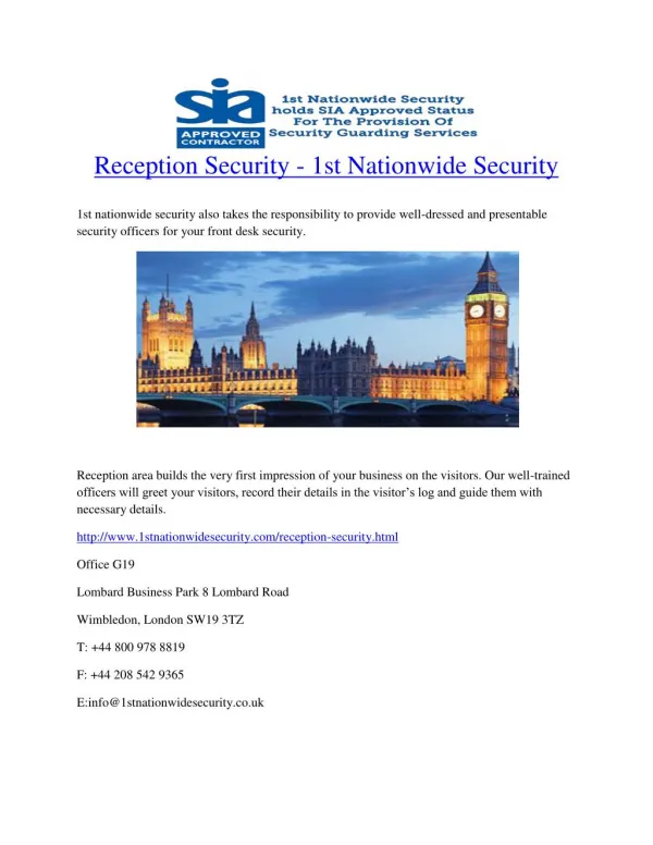 Reception Security - 1st Nationwide Security