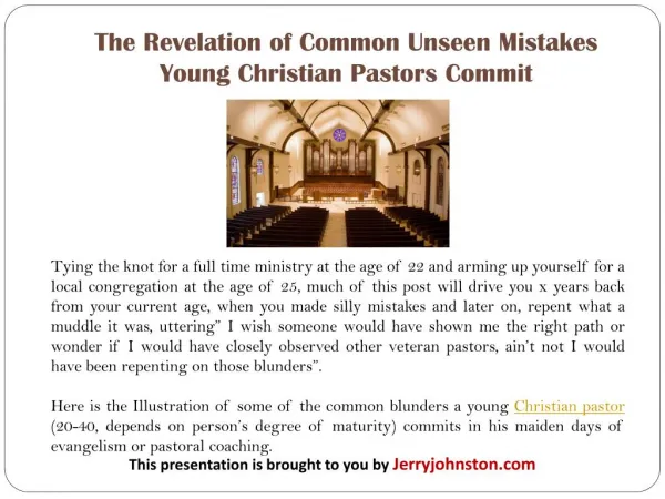 The Revelation of Common Unseen Mistakes Young Christian Pastors Commit