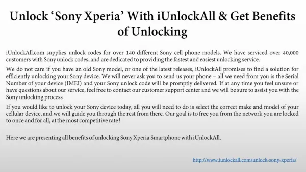 Unlock Sony Xperia with iUnlockAll & Its Benefits of Unlocking