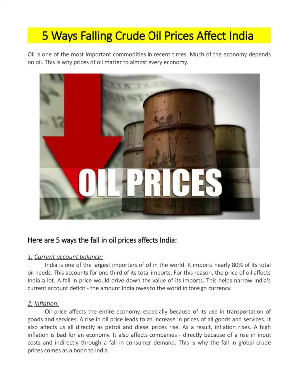 5 Ways Falling Crude Oil Prices Affect India - PolymerMIS