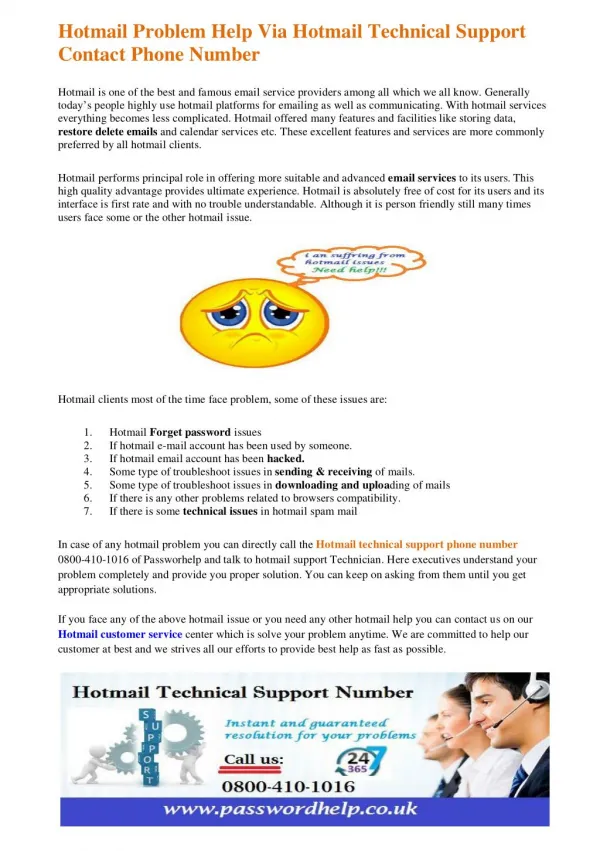 Hotmail Problem Help Via Hotmail Technical Support Contact Phone Number