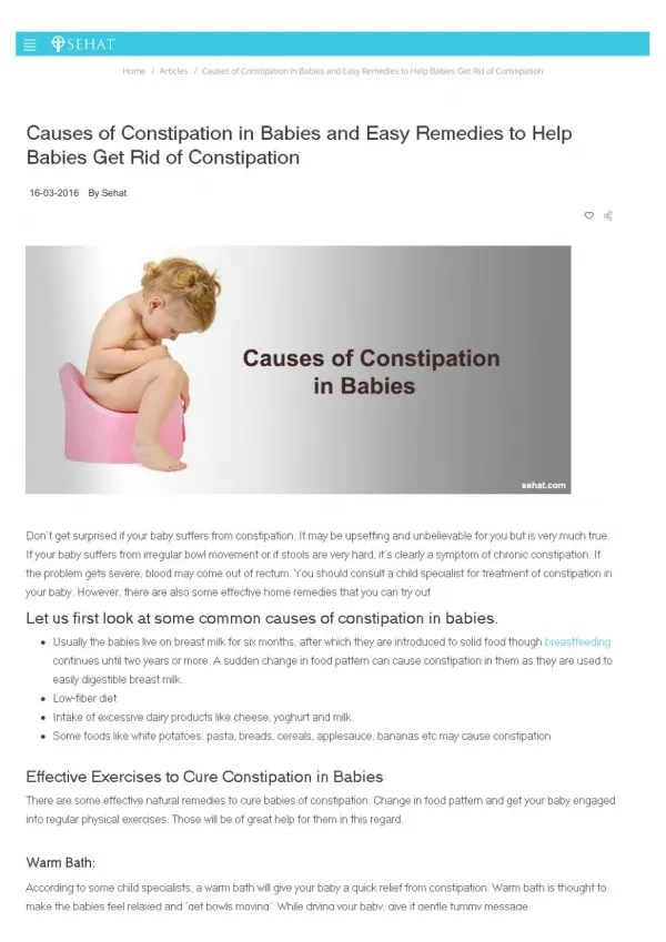 Causes of Constipation in Babies and Easy Remedies to Help Babies Get Rid of Constipation