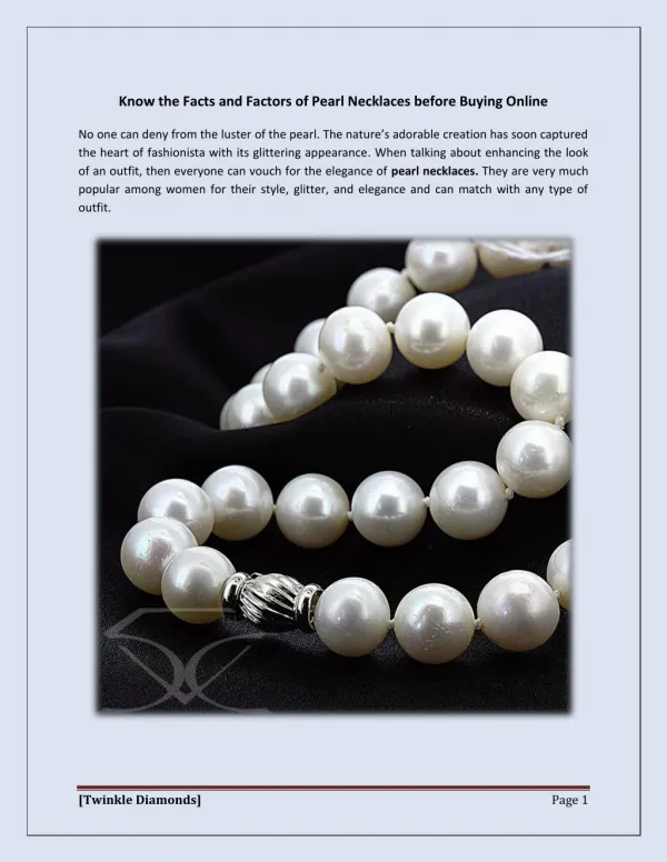 Know the Facts and Factors of Pearl Necklaces before Buying Online