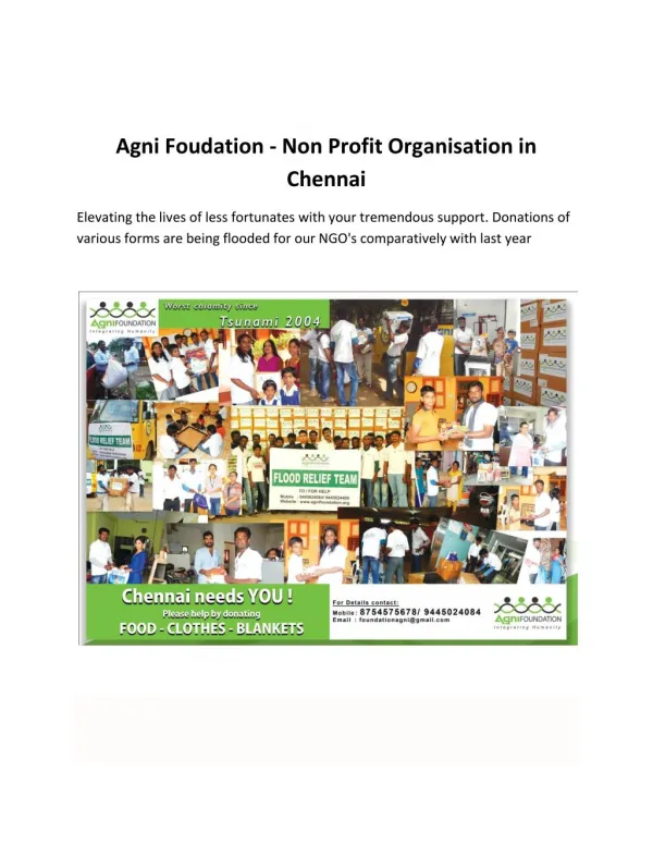 Agni Foudation - Non Profit Organisation in Chennai