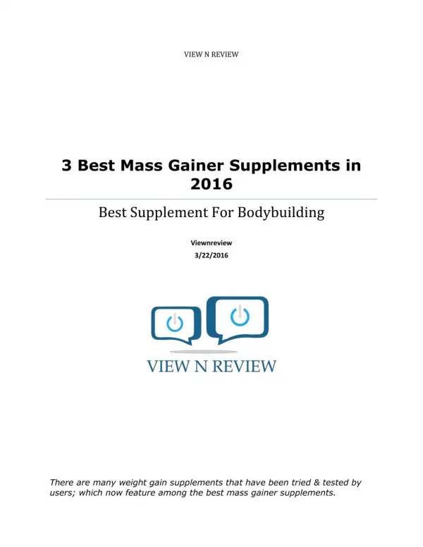 3 Best Mass Gainer Supplements In 2016