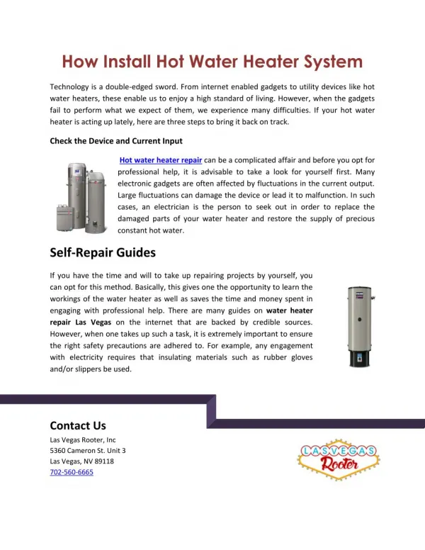 How Install Hot Water Heater System