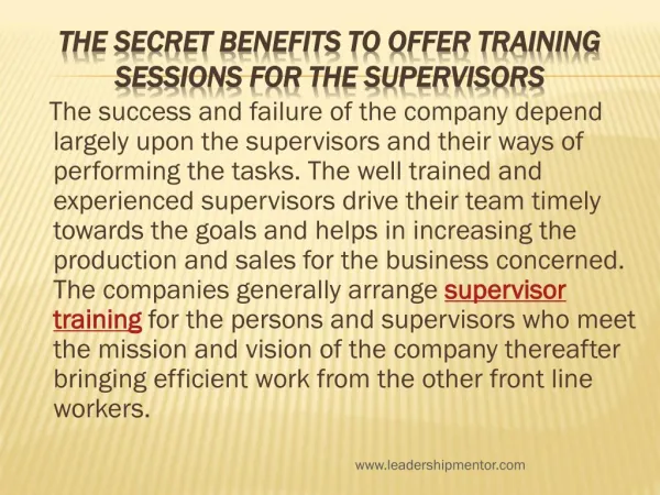 The secret benefits to offer training sessions for the supervisors