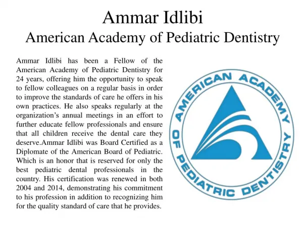 Ammar Idlibi - American Academy of Pediatric Dentistry