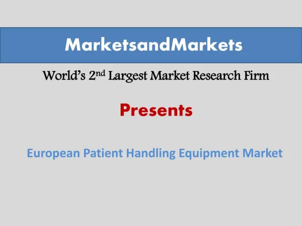European Patient Handling Equipment Market worth $5,150.2 Million by 2019