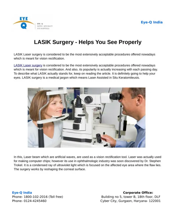 LASIK Surgery - Helps You See Properly