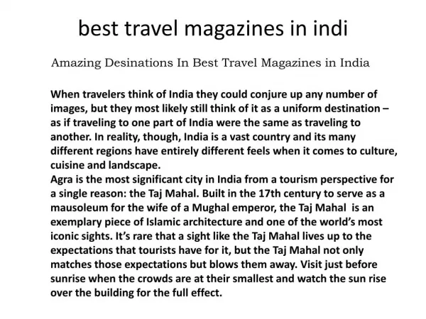 best travel magazines in india