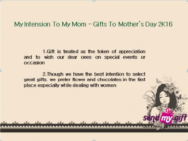 To My Mom: Sendmygift mother's day 2016 gifts Bangalore