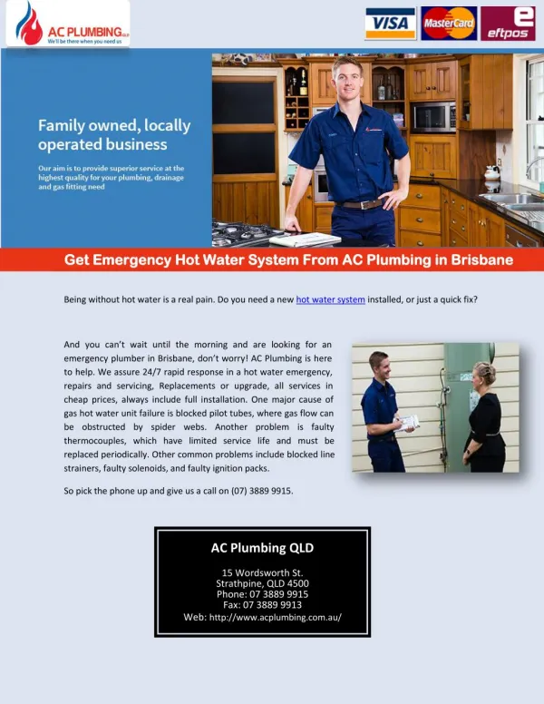 Get Emergency Hot Water System From AC Plumbing in Brisbane