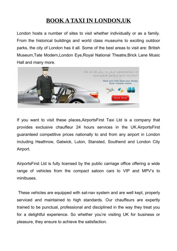 Book a taxi in london,uk