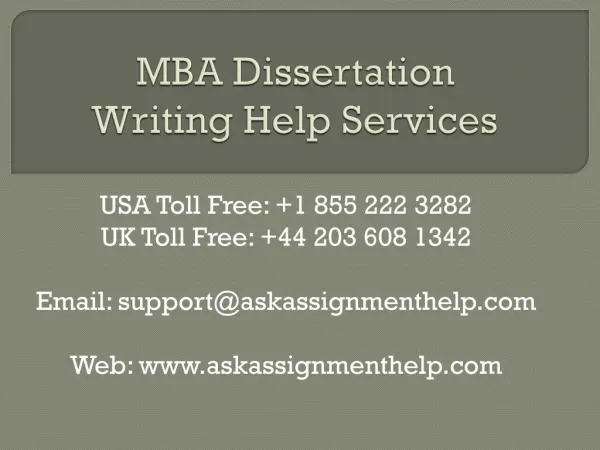 MBA Dissertation Writing Help Services in USA and UK