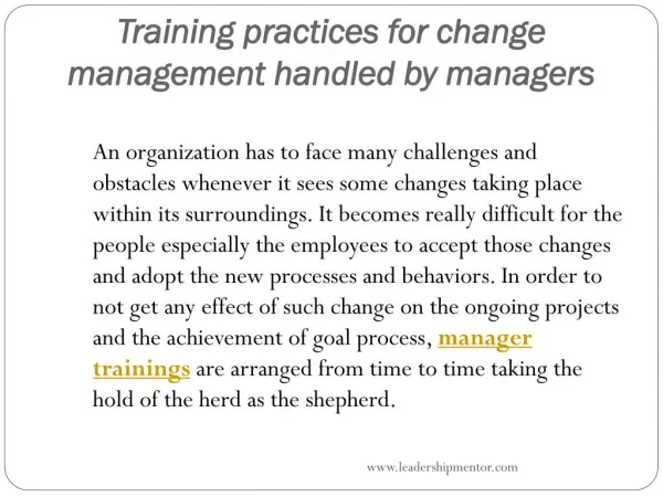 Training practices for change management handled by managers