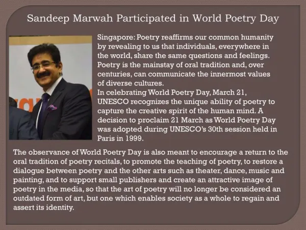 Sandeep Marwah Participated in World Poetry Day