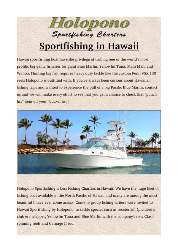 Holopono sportfishing in Hawaii