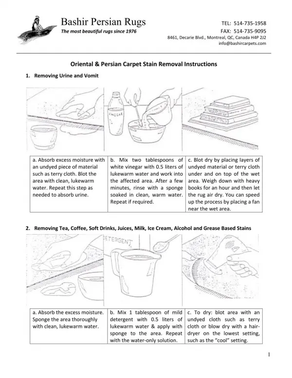 Persian & Oriental Carpet Stain Removal Instructions