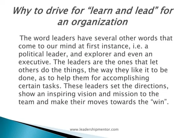 Why to drive for “learn and lead” for an organization