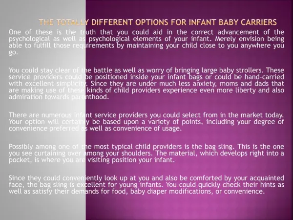 The Totally different Options for Infant Baby Carriers