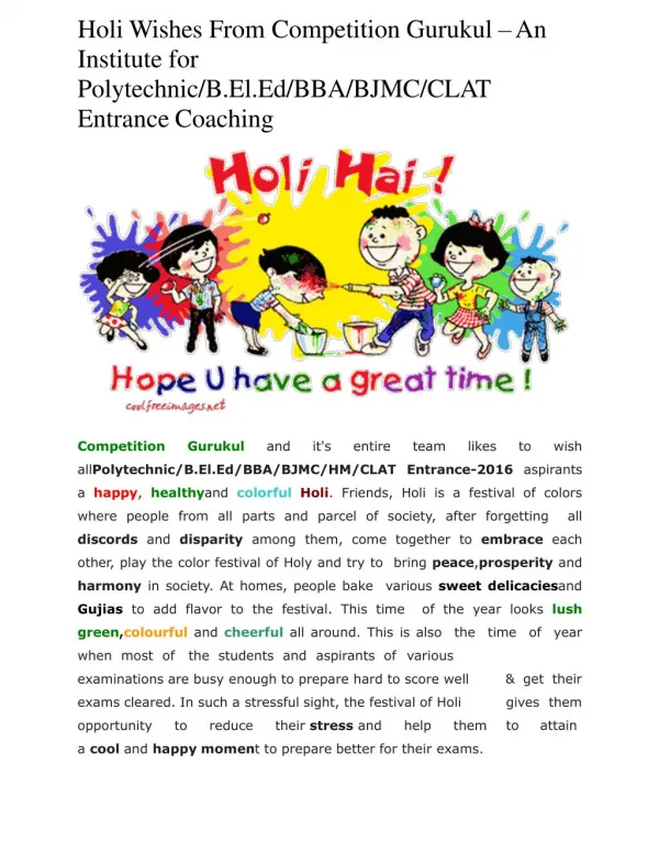 Holi wishes from competition gurukul – An institute for polytechnic b.el.ed bba bjmc clat entrance coaching