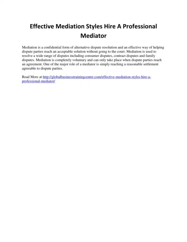 Effective Mediation Styles: Hire A Professional Mediator