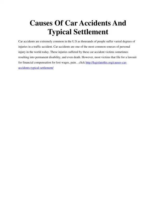 Causes Of Car Accidents And Typical Settlement