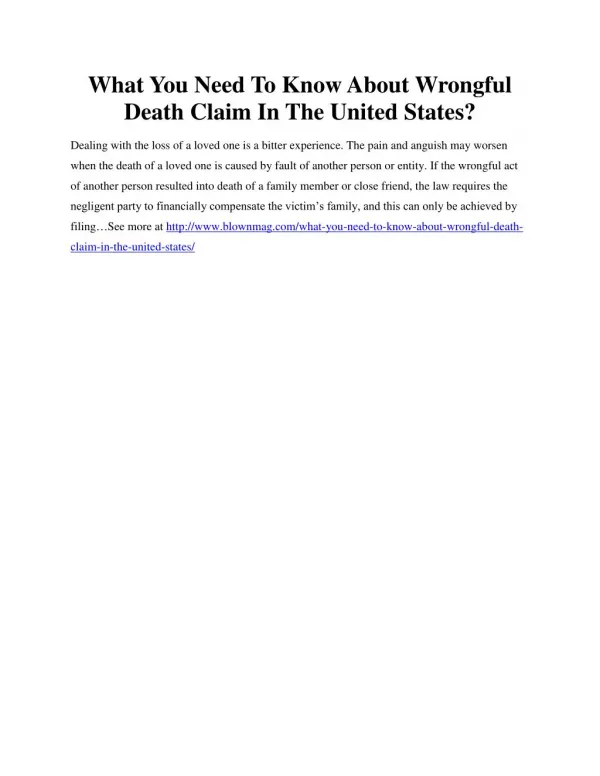 What You Need To Know About Wrongful Death Claim In The United States?