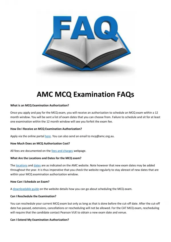 AMC MCQ Examination FAQs