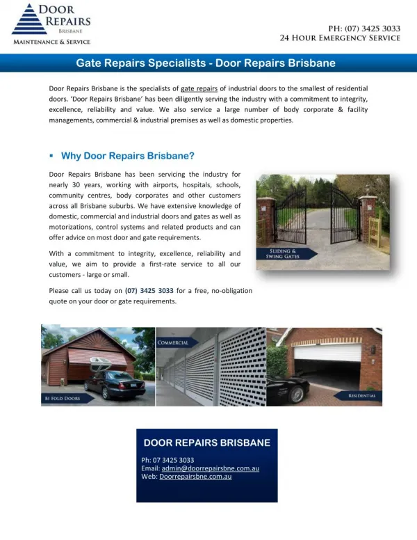 Gate Repairs Specialists - Door Repairs Brisbane