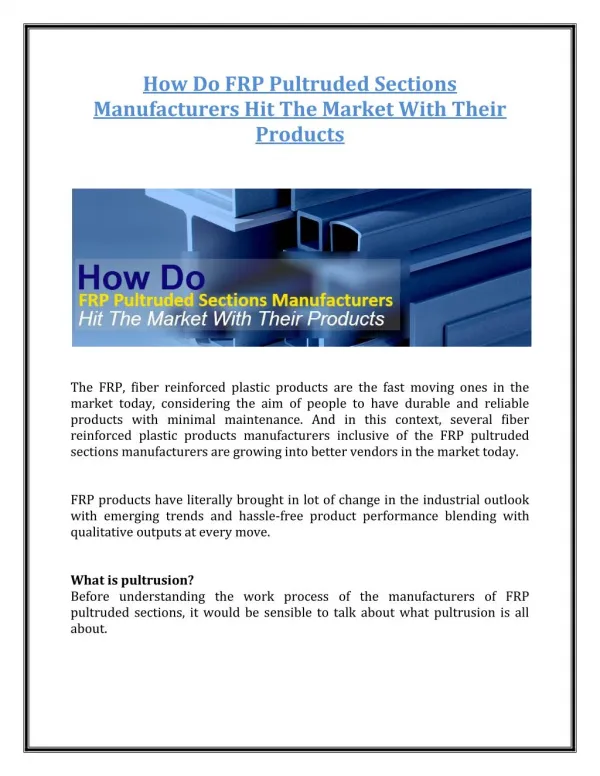 How Do FRP Pultruded Sections Manufacturers Hit The Market With Their Products