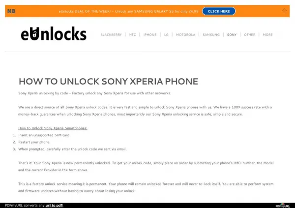 Sony Xperia unlocking by code