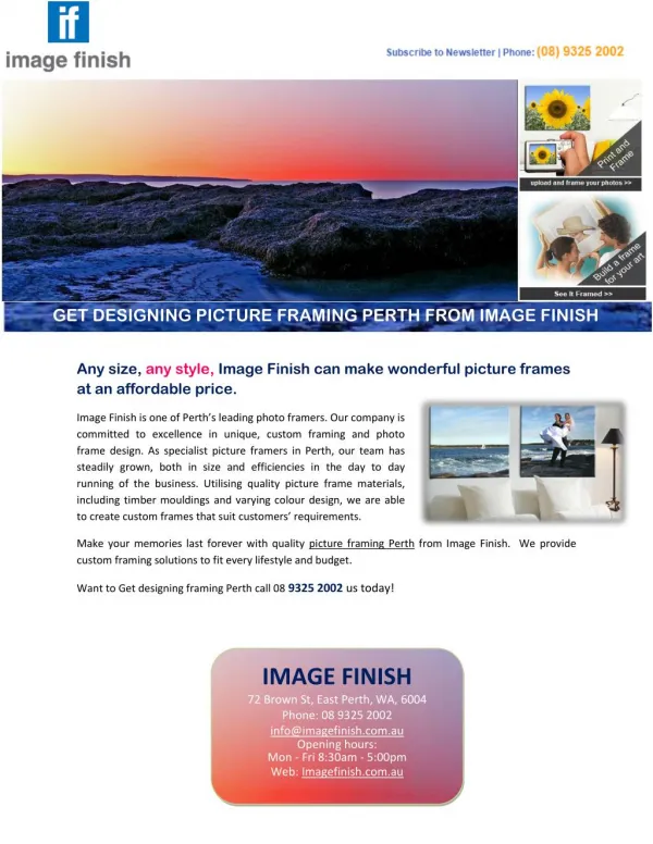GET DESIGNING PICTURE FRAMING PERTH FROM IMAGE FINISH
