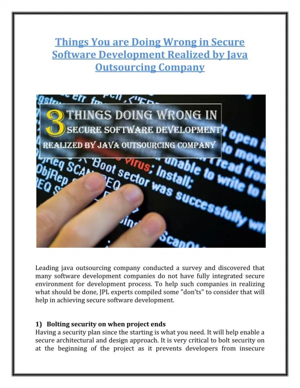 Things You are Doing Wrong in Secure Software Development Realized by Java Outsourcing Company
