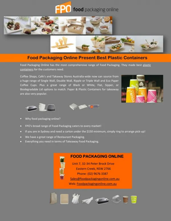 Food Packaging Online Present Best Plastic Containers