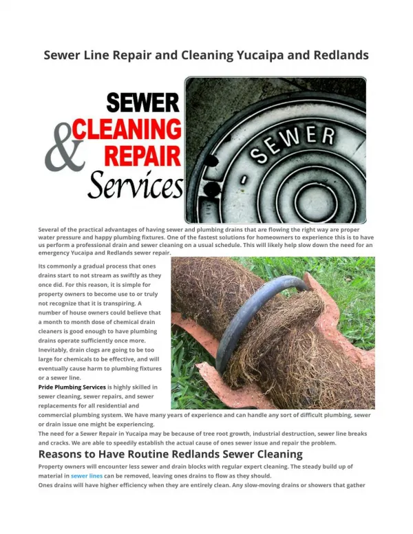 Sewer Line Repair and Cleaning Yucaipa and Redlands