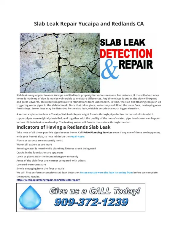 Slab Leak Repair Yucaipa and Redlands CA