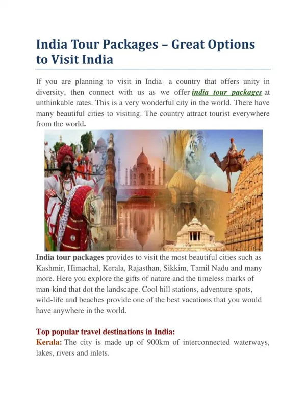 India Tour Packages – Great Options to Visit India