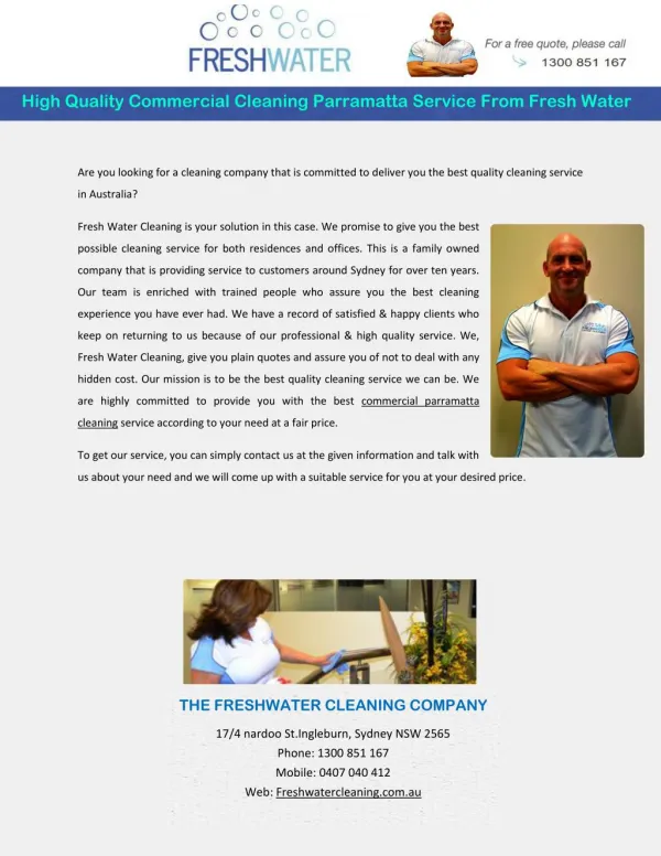 High Quality Commercial Cleaning Parramatta Service From Fresh Water