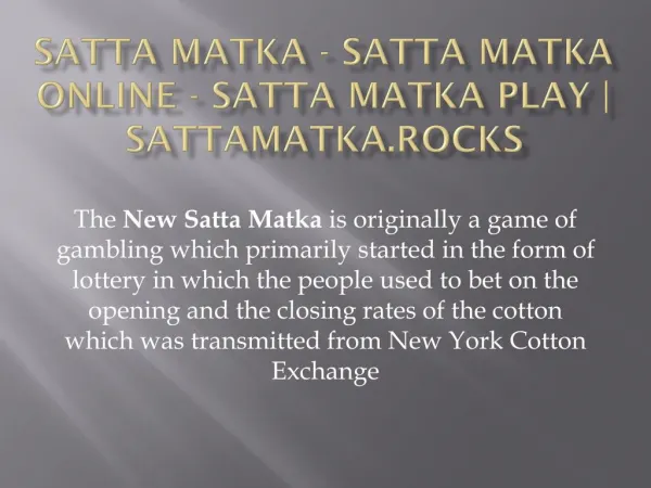 Satta Matka - Satta Matka Online - Satta Matka Play | sattamatka.rocks