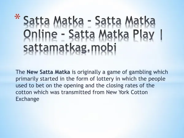 Satta Matka - Satta Matka Online - Satta Matka Play | sattamatkag.mobi