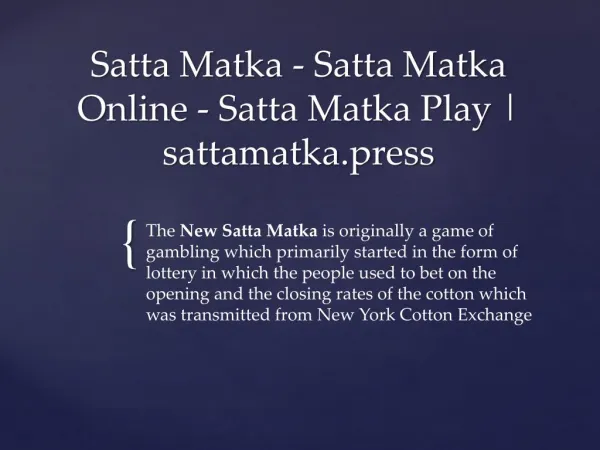 Satta Matka - Satta Matka Online - Satta Matka Play | sattamatka.press