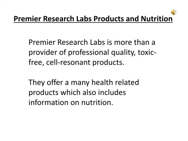 Premier Research Labs Products and Nutrition