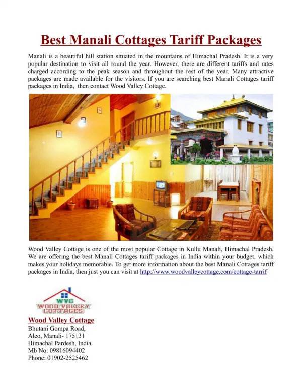 Best Manali Cottages Tariff Packages