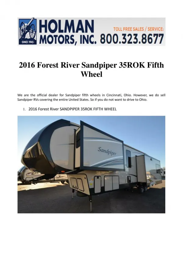 2016 Forest River Sandpiper 35ROK Fifth Wheel