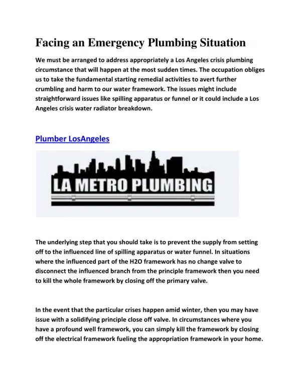 Plumbing contractor Los Angeles